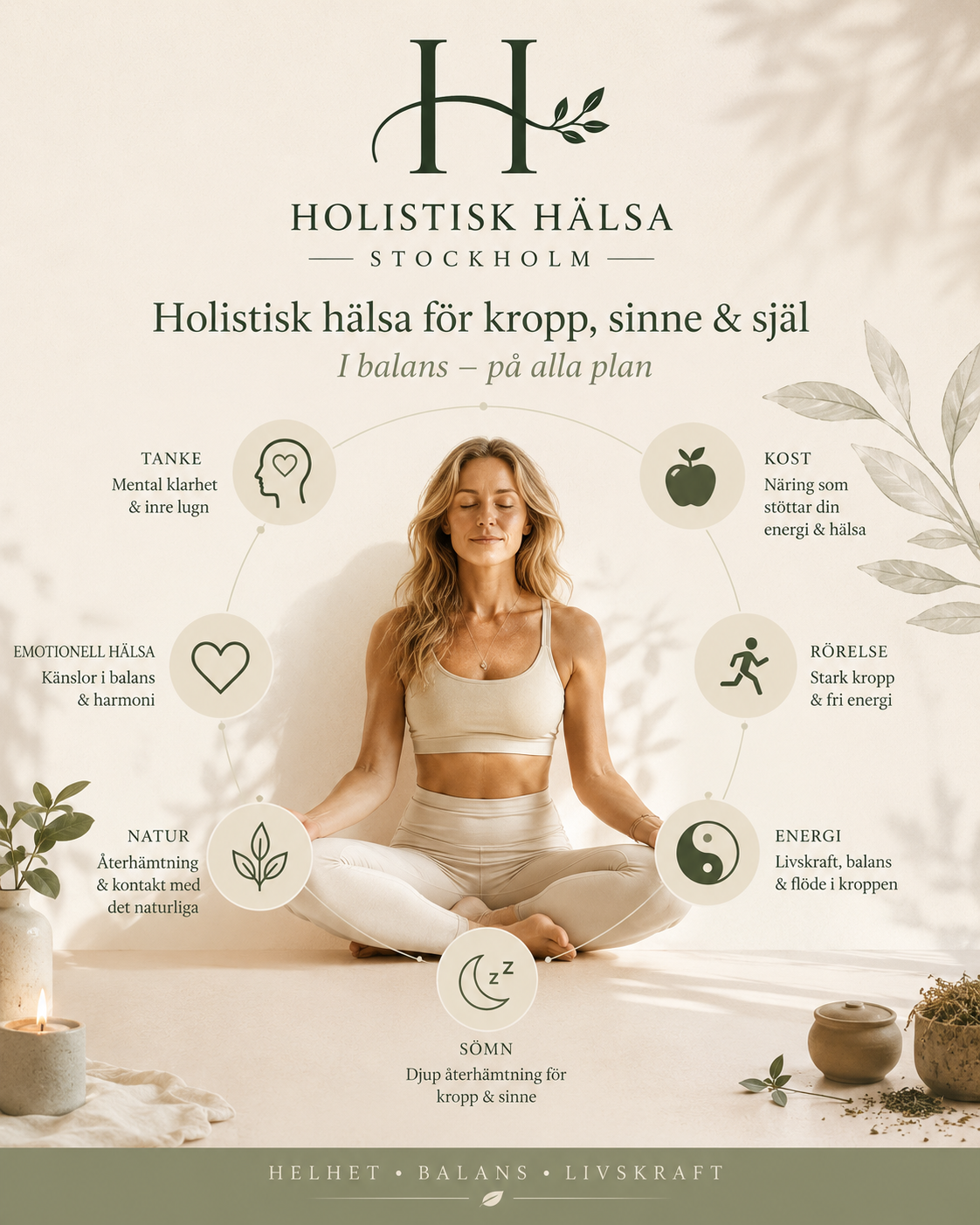 Holistisk Hälsa Stockholm – holistisk hälsa för kropp, sinne och själ: tanke, kost, emotionell hälsa, rörelse, natur, energi och sömn